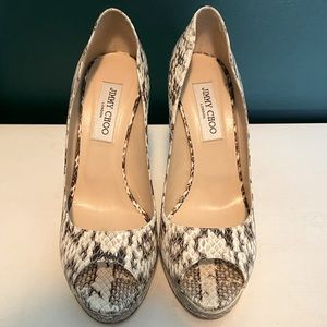Jimmy Choo Platform Peep Toe Pumps Snake Print